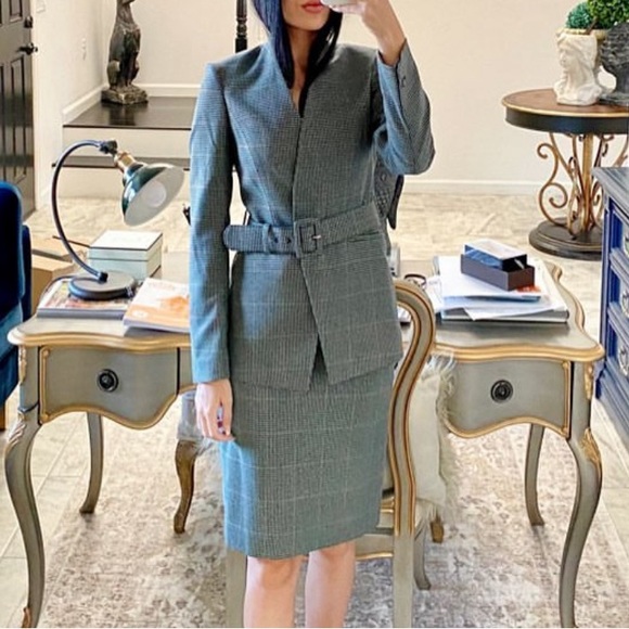 Calvin Klein Women's Windowpane Plaid Jacket Silver Size 12
